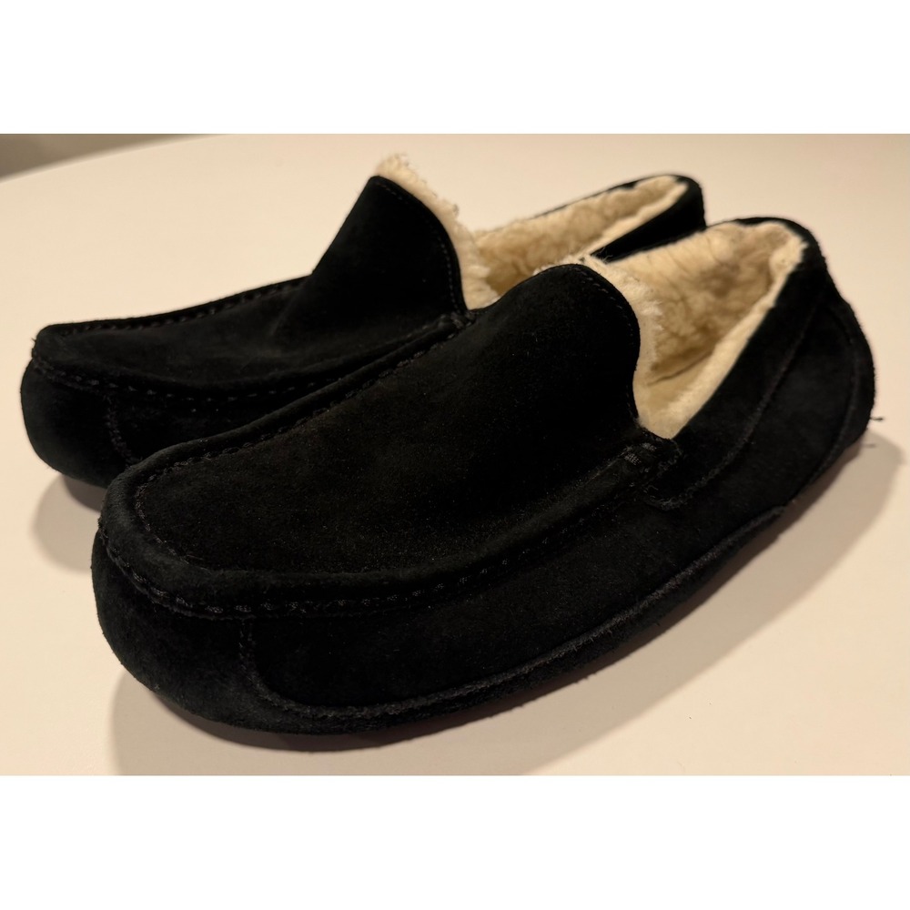 UGG Ascot Men Black Suede Wool Lined Slipper Loafers 1101110 Size 12